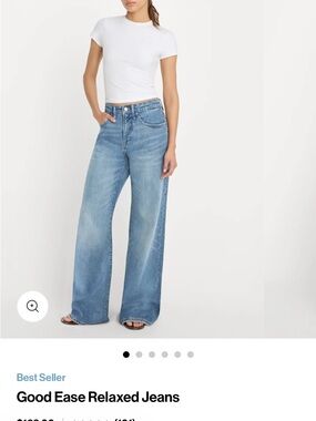 Good American Good Ease Blue Wide-Leg mid-Rise Jeans 6/28 adjustable waist